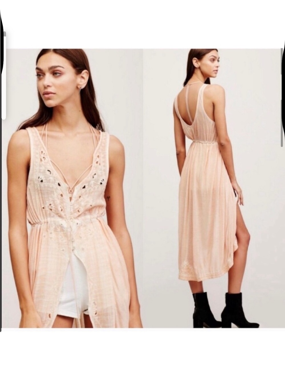 Free People Peach Crochet-Trim Maxi Dress
